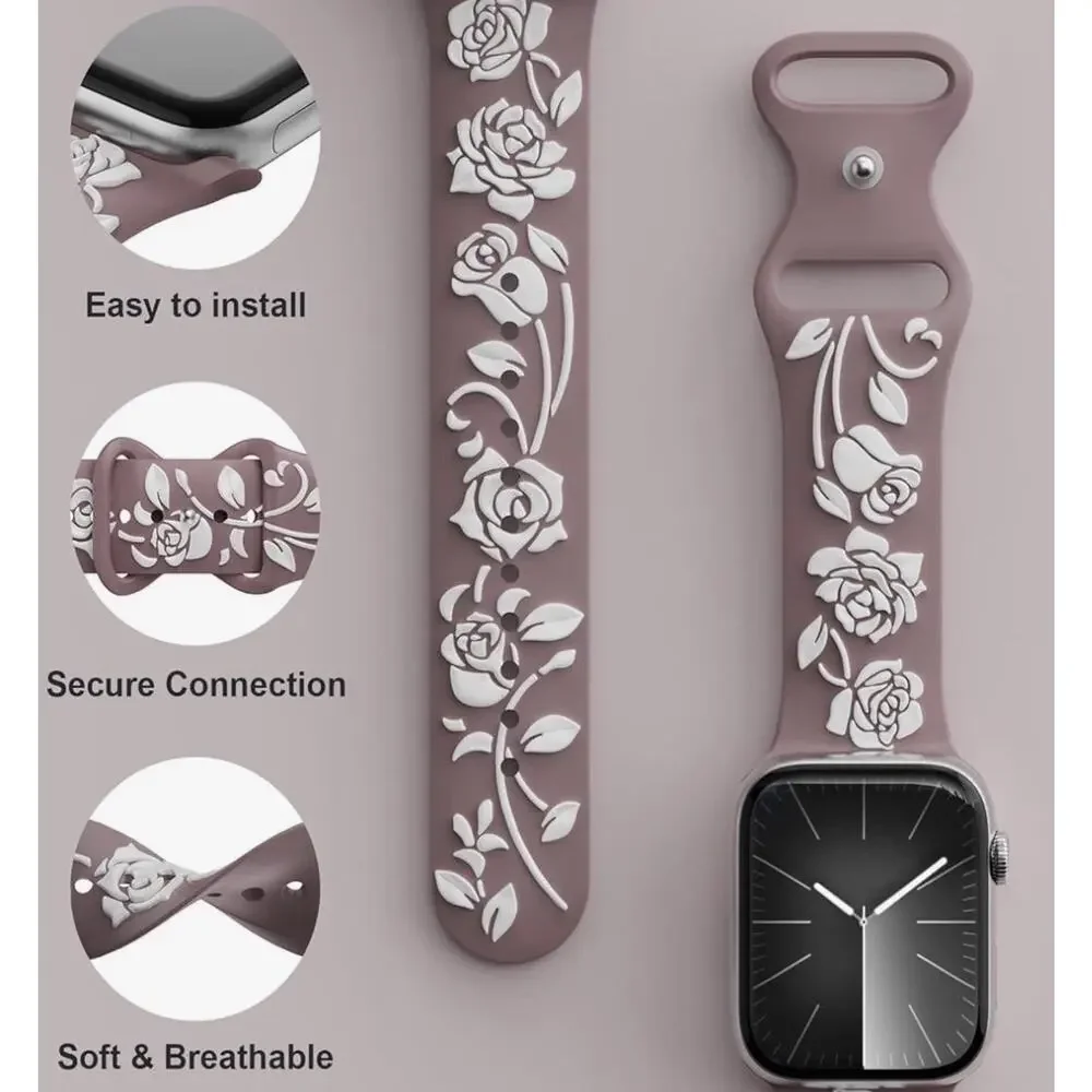 Floral Engraved Band Compatible with Apple Watch 42/44/45/49mm